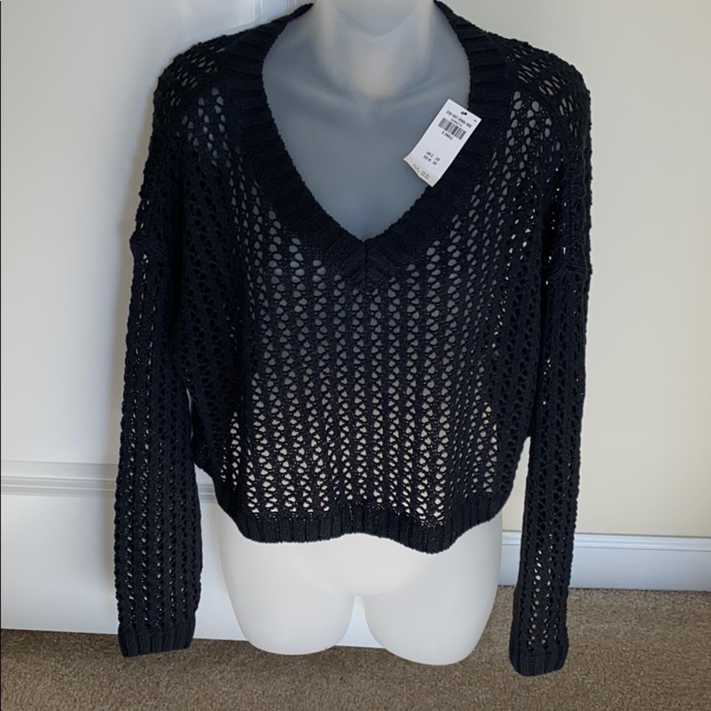Navy Blue Crocheted Sweater